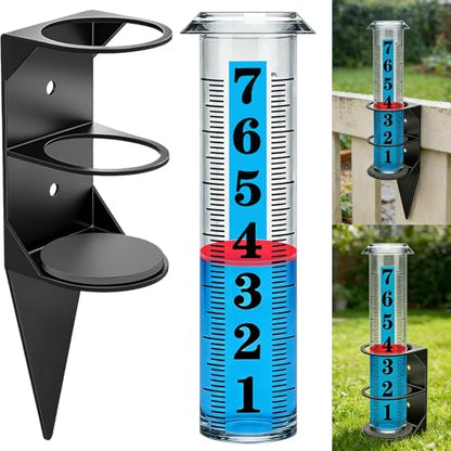 YZDTECH Rain Gauge Outdoor, 7" Easy to Read Rain Measure Gauge with Red Float, Rain Gauges Outdoors Best Rated with Metal Rack Holder, Large Freeze Proof Plastic Replacement Tube for Yard Garden - color: Metal rain gauge style 1