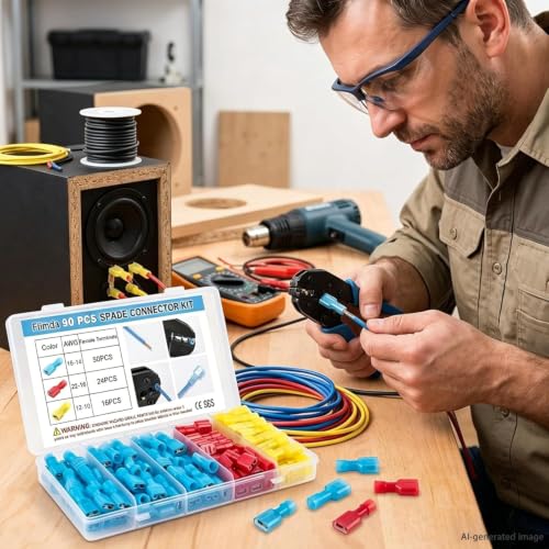 90PCS Female Spade Connector Kit Insulated Crimp Terminals