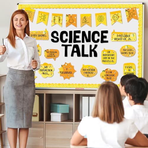 Bee Science Bulletin Board Set Bee Classroom Decorations Science Talk Bulletin Board Decorations Educational Paper Cutouts for Elementary Middle School Wall Decor Back to School Teacher Supplies - style: Bee