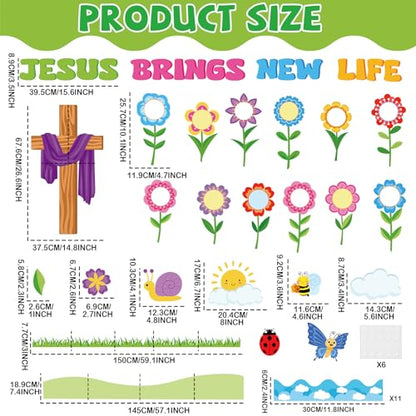 Christian Bulletin Board Set Back to School Jesus Brings New Life Religious Cross Classroom Decor Lent Butterfly Flower Paper Cutouts DIY Photo Bulletin Board Border for Church VBS Sunday School Decor - style: Spring Religious