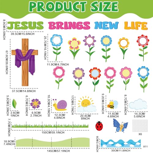 Christian Bulletin Board Set Back to School Jesus Brings New Life Religious Cross Classroom Decor Lent Butterfly Flower Paper Cutouts DIY Photo Bulletin Board Border for Church VBS Sunday School Decor - style: Spring Religious