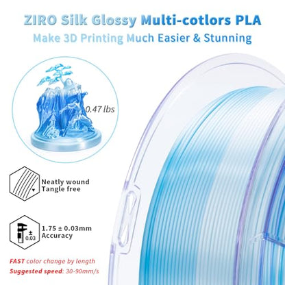 ZIRO Fast Gradient PLA, Sillk Multi Color 3D Printer Filament 1kg, Ice Blue - color: Ice Blue (Silky)