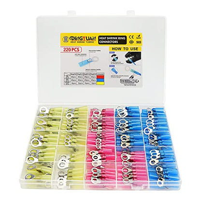 Heat Shrink Ring Terminal Kit, 22-10 AWG, 220PCS - size: Ring 220PCS