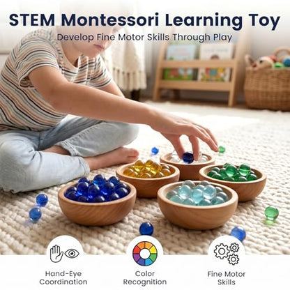POPLAY 200PCS Marbles Bulk with Whistle, for Marbles Run and Racing Games - style: Multi-color clear marbles