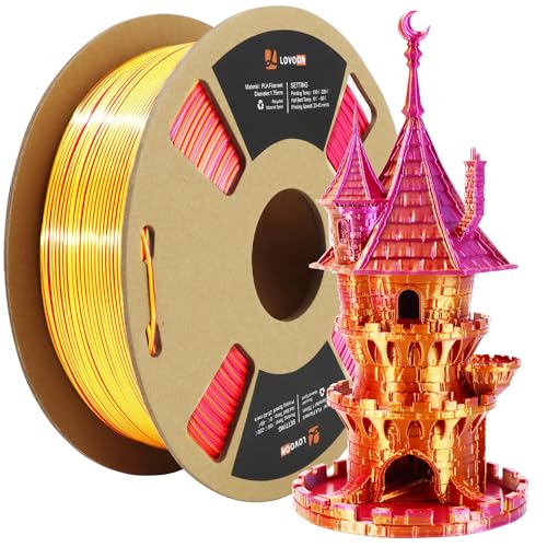 LOVOON 3D Printer Filament Tricolors, Color Change by Angle PLA Filament 1.75mm, Silk PLA Filament, Gold Red Purple Three Colors, Most 3D Printer and 3D Pen Compatible, 1KG(2.2lbs)/Spool - color: 3colors Silk Gold/Red/Purple, size: 1 kg