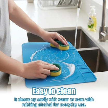 ESD Safe Soldering Mat, 2 Pcs 12”x8” Large Heat Resistant Repair Mat up to 932°F, Silicone Workstation with Grid for Phone, Laptop, Watch, BGA Electronics Repair (Blue)