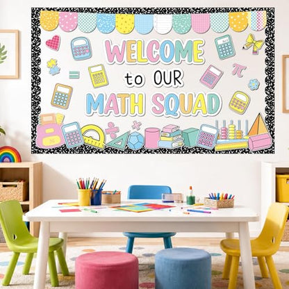 Math Bulletin Board Set Composition Notebook Classroom Decorations Welcome to Our Math Team Paper Cutouts Shamrock Bulletin Board Borders for Back to School Chalkboard Wall Door Decor - style: Math