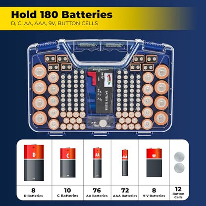 Battery Daddy Ontel Organizer Storage Case & Tester, Holds 180, Blue - color: Blue