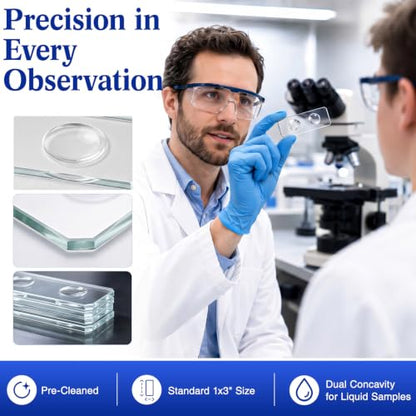 Tellegloww 50 Pcs Pre-Cleaned Double Concave Microscope Glass Slide 3" x 1" - color: Double Concave Microscope Slide