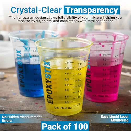 [100 Pack] NEW SIZE 12oz Graduated Mixing Cups - Durable PET, Clear Measurement Markings in oz, mL and cups - For Resin, Paint, Mixing and Crafts - size: Pack of 100