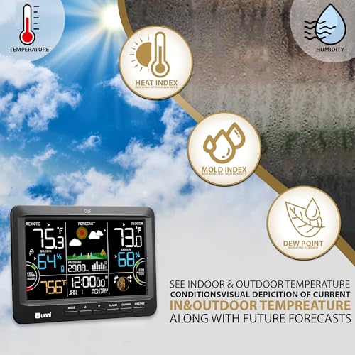 Weather Station Indoor Outdoor Thermometer Wireless Atomic Clock Black - color: Black