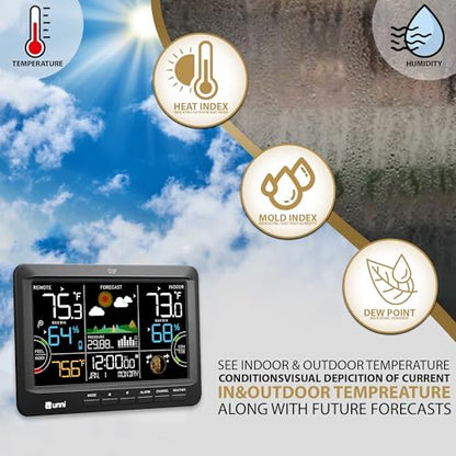 Weather Station Indoor Outdoor Thermometer Wireless Atomic Clock Black - color: Black