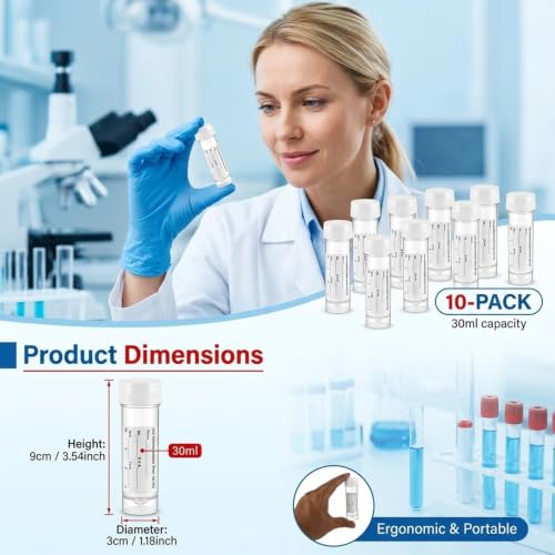 10Pcs Stool Sample Collection Kit,30ml Sample Containers with Label - color: Whtie