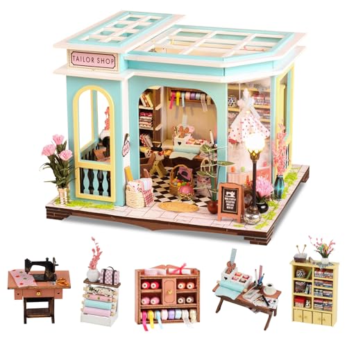 DIY Miniature House Kit, Book Nook Kit with LED Light, 3D Wooden Puzzle Bookshelf Decor Building Kit, Birthday Gifts for Family & Friends - color: Tailor Shop