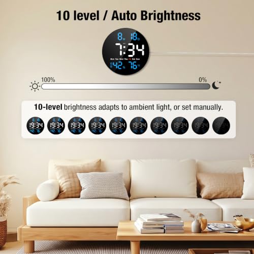 10 Inch Large Digital Wall Clock, LED Round Electric Clocks with Dual Timers (Count Up/Down), 12/24hr Mode, Date, Temperature, Remote Control for Classroom, Home Office, Bedroom (Blue) - color: Blue