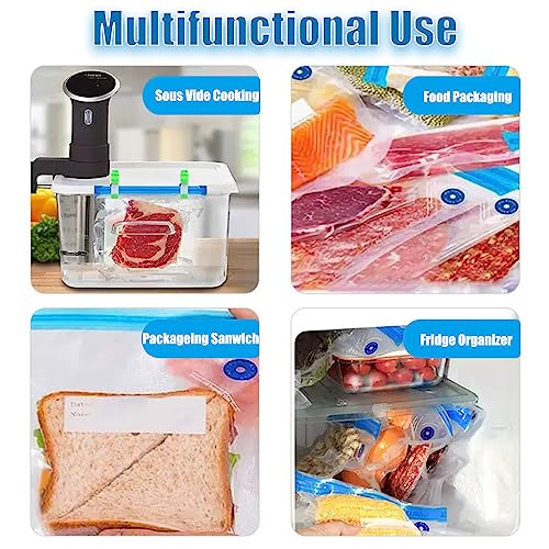 Sous Vide Bags,20pcs Reusable Vacuum Sealer Bags Kit,15 Mixed Sizes BPA Free Zipper Bags for Food,4 Sealing Clips,1 Hand Pump for Food Storage and Sous Vide Cooking - size: mixed size bags with hand pump