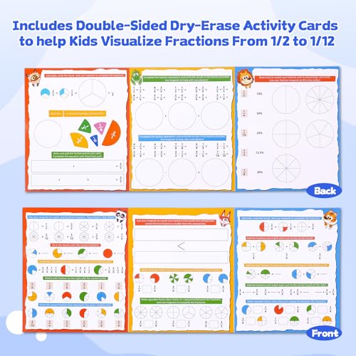 Magnetic Fraction Educational Puzzle, Magnetic Fraction Demonstration Book, Fraction Tiles & Circles, Montessori Math Manipulatives for Elementary School, Fraction Learning Toys for Kids - color: Dinosaur