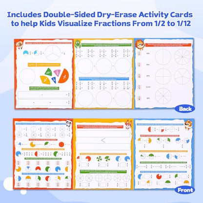 Magnetic Fraction Educational Puzzle, Magnetic Fraction Demonstration Book, Fraction Tiles & Circles, Montessori Math Manipulatives for Elementary School, Fraction Learning Toys for Kids - color: Dinosaur
