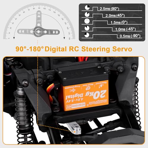 HobbyPark Waterproof Servo Metal Gear RC Servo Digital Servo w/Aluminum Horn RC Parts for 1/12 1/10 RC Crawler RC Truck RC Car Buggy Robotic Control Angle 90°-180° Programmable 8.4V HV (20kg Torque)