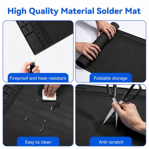 Kaisi KS813 Extra Large Soldering Mat, Heat Resistant Silicone Solder Mat - color: Black, size: 34" x 16"