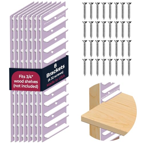 Made in USA EZStudRack Adjustable Shelf Brackets, 8-Pack (4 Pairs) – Easy-to-Adjust One-Row Storage for Custom-Fit Shelves – Your Items, Your Wood, You Supply It - color: WHITE-8pack