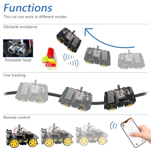 Freenove 4WD Car Kit (Compatible with Arduino IDE), Line Tracking, Obstacle Avoidance, Wireless Control App, Ultrasonic Sensor Motor Servo - color: Without Remote