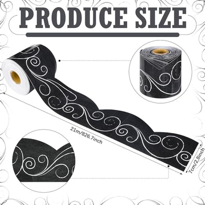Outus 68 ft Black and White Bulletin Board Border, 2.99 in - size: 2.99 Inches, style: Swirls