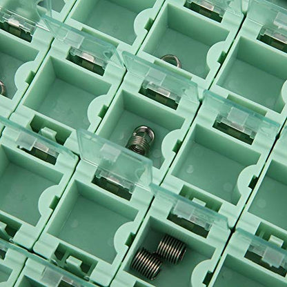 50pcs/Set Green SMT SMD Container Box, Electronic Components Parts Storage Case with Transparent Lid, Mini Component Assortment Storage Box, Tool Organizers