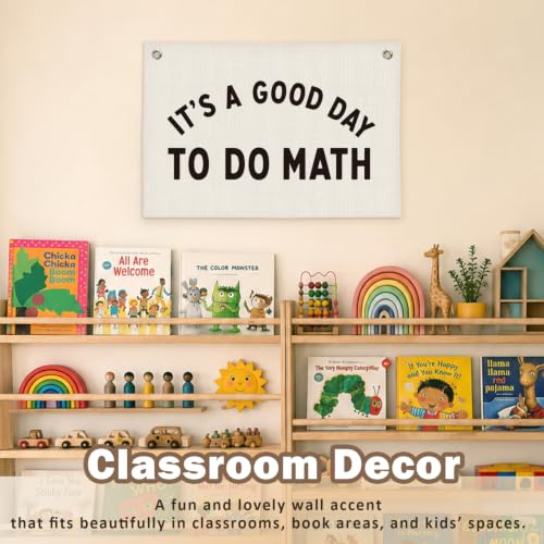 Math Classroom Decor Canvas Wall Hanging Banner - color: 04-Good Day to Do Math - Black and White