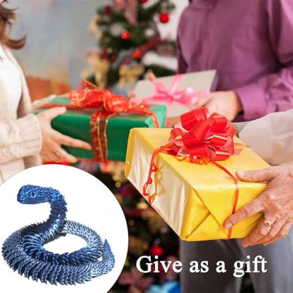 3D Printed Animals Set 3D Printed Snake Toys 3D Printed Articulated Flexible Fidget Toy 3D Printed Animals Exquisite Cute Pet Toy Children/Adults Fidget Toys (Blue & Silver, 23.6) - color: Blue & Silver, size: 23.6