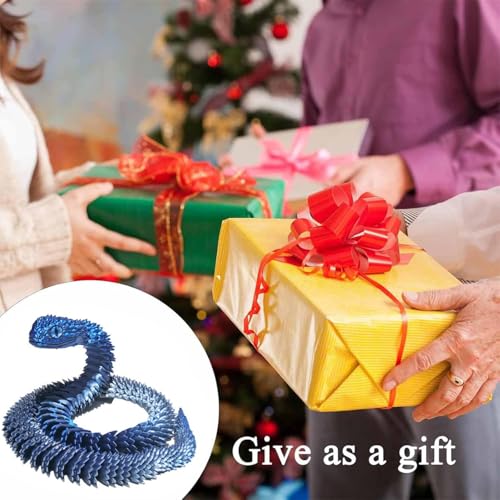 3D Printed Animals Set 3D Printed Snake Toys 3D Printed Articulated Flexible Fidget Toy 3D Printed Animals Exquisite Cute Pet Toy Children/Adults Fidget Toys (Blue & Silver, 17.7) - color: Blue & Silver, size: 17.7