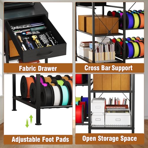 3D Printer Stand with Drawer&Outlet,3D Printer Table with Filament Storage - color: Black