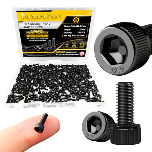 M3x10mm Screws 250pcs Hex Socket Cap 12.9 Steel Black Zinc Fully Thread - size: M3*10mm 250pcs