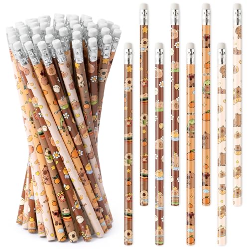 Xqumoi CAPY Pencils with Eraser - Cute CAPY #2 HB Pencils, School Classroom Student Rewards Back to School Office Supply Animal Print Goodie Bag Fillers Stuffers Birthday Party Favors - style: CAPY