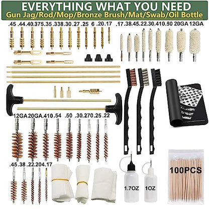 iunio Universal Gun Cleaning Kit, with Mat and Case, Full Brass Jags, Rods and Adapters, for All Guns, Rifle, Shotgun, Handgun, Pistol, Hunting, Shooting, All Caliber - color: Green
