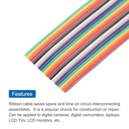 MECCANIXITY 1 Pcs 25 Pin Flat Rainbow Ribbon Cable 20 Ft 1.27mm Pitch Breadboard Jumper Wires for Electronic Projects - size: 20 Ft, style: 25P