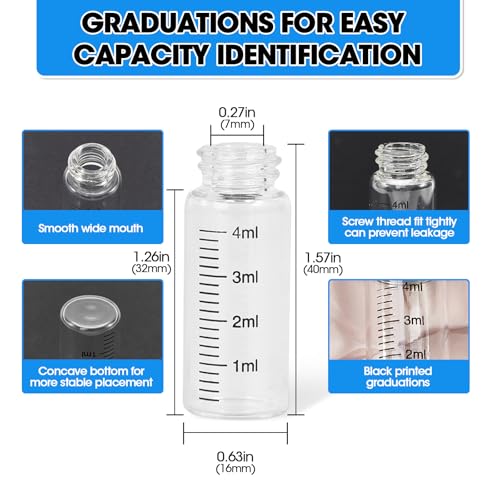 12PCS 4ml Clear Glass Graduated Vials with Screw Caps & Plastic Stoppers - color: CLEAR, size: 4ml