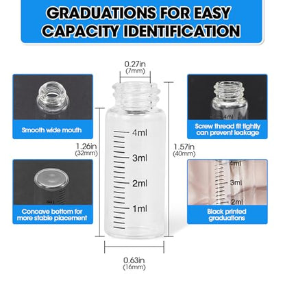 12PCS 4ml Clear Glass Graduated Vials with Screw Caps & Plastic Stoppers - color: CLEAR, size: 4ml