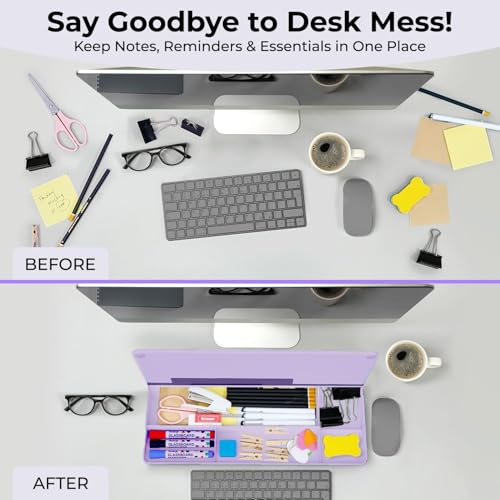 Chalkola Lavender Glass Desktop Whiteboard with Storage + 3 Markers - color: Lavender