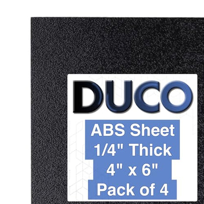 Duco ABS Plastic Sheet 1/4" (6mm) Thick 4" x 6" - 4 Pack of USA-Made Textured & Matte ABS Black Sheet - Heat Moldable Plastic Panel for Home Decor, Crafts, Robotics, DIY Projects and Industrial - size: 4" x 6"
