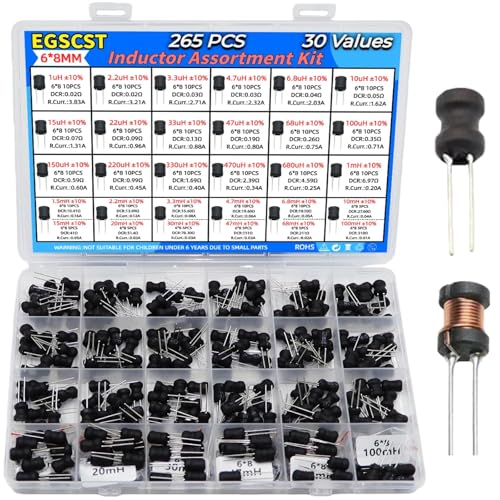 265PCS Inductor Kit,30 Values 1uH-100mH,6x8mm DIP Radial Choke,DIY