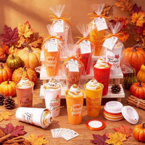 Cutecrop 52 Pcs Friendsgiving Gifts Bulk with Pumpkins Socks and 16 oz Cups - style: Maple Leaves