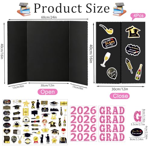 Graduation Photo Display Board - 4 Set Trifold Poster Board for Graduation Party, Pink Folding Picture Presentation Frame for Multiple Pictures Table Decor (24x16 Inches) - color: Pink