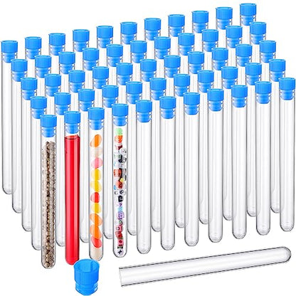 Hoteam 100 Pcs Test Tubes with Caps, 25ml 150 x 16 mm Clear Blue Lid - color: Blue Lid