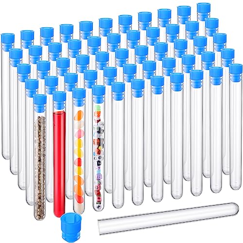 Hoteam 100 Pcs Test Tubes with Caps, 25ml 150 x 16 mm Clear Blue Lid - color: Blue Lid