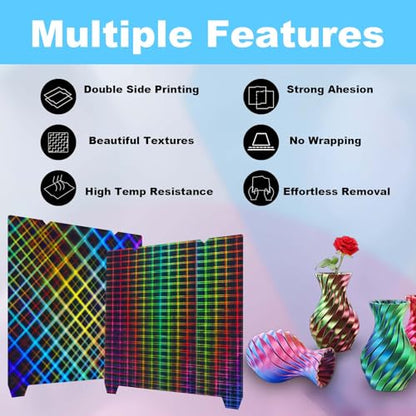 IdeaFormer-3D PES Build Plate 235x235mm, Flexible Rainbow Plaid+ Mesh PES Spring Steel Print Bed No Magnetic Plate for Creality K1/K1C/K1 SE/Ender 3 S1/Pro/Ender 3 V3 SE/Ender 3 V3 KE/Ender 5 S1 - color: Rainbow Plaid+Mesh PES
