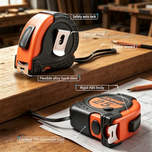 Lichamp 6 Pack 25ft Retractable Tape Measure 1in with 1/8 Fractions, Orange - color: Orange