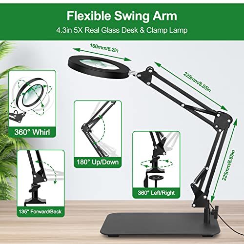 Magnifying Glass with Light and Stand, EOOKU Flexible Magnetic Helping Hand, 5X&10X 12V 108pcs LED Beads Magnifying Lamp, 3 Modes Adjustable Swivel Gooseneck Arms & Heavy Duty Base Plate