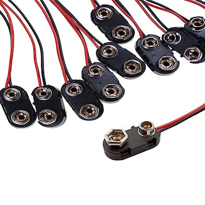 9 V Battery Clip Connector 5.9 inches Long Black and red Lead Wires Cable Connection Hard Shell Connector 15PCS