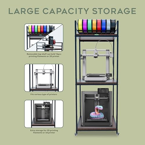 PT2 3D Printer Stand Rack, 3 Tier Heavy Duty 3D Printer Rack with Filament Organizer, Large Capacity for 3D Printers and Printing Filaments Storage with Wheels - color: PT2